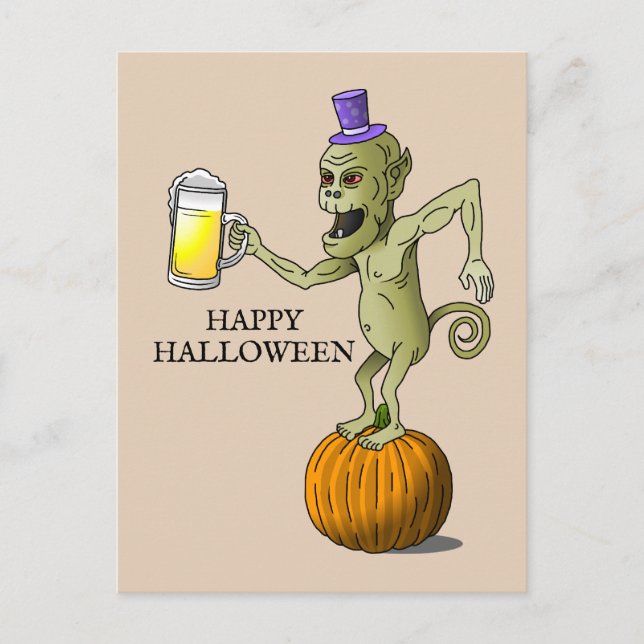 Halloweenfirande med ett fint glas öl helg vykort (Framsida)