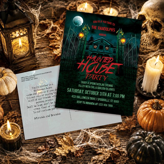 Halloweenfirande med spökhus-pumpor inbjudan (Skapare uppladdad)