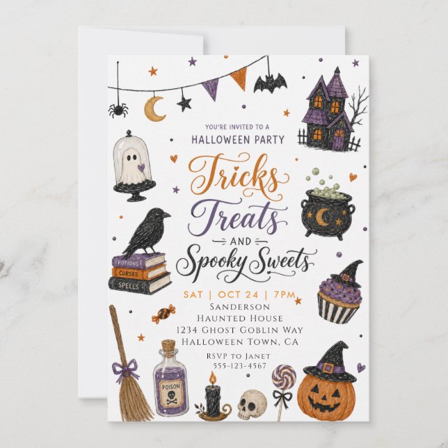 Halloweenfirande med Tricks och Godis Inbjudningar (Framsida)