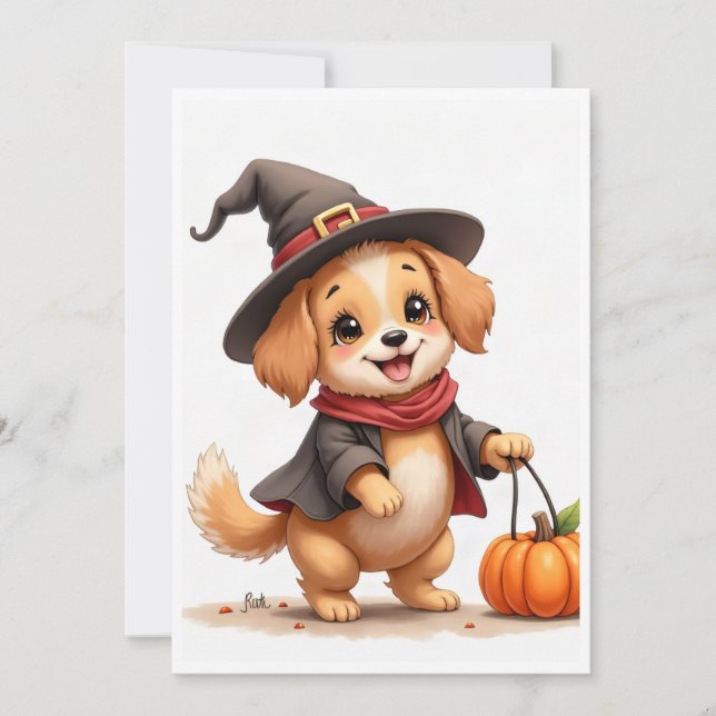 Halloweenfirande Valp Inbjudan (Framsida)