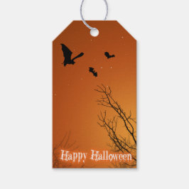 Halloweenfladdermöss och träd presentetikett