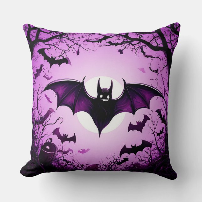 Halloweenfladdermus flygande över månbelyst himmel kudde (Framsida)