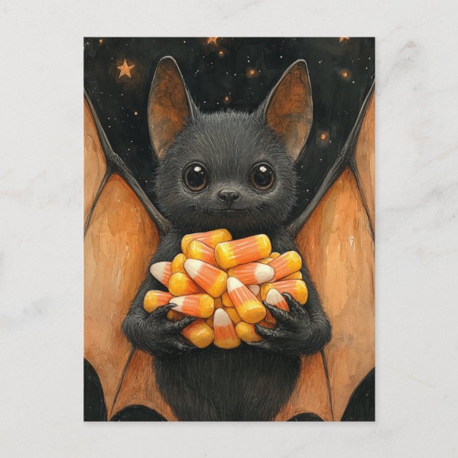 Halloweenfladdermus med godis vykort (Framsida)