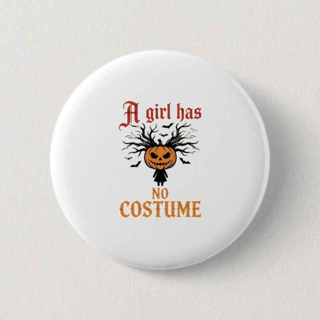 Halloweenflicka Har Inget Kostym Pumpa Knapp (Framsida)