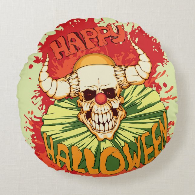 Halloweenflygare: diaboliskt clown-tema rund kudde (Framsidan)