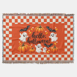 Halloweenhälsning Spöken & Pumpa Rutig Kast Filt