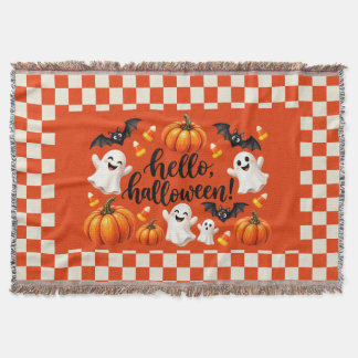 Halloweenhälsning Spöken & Pumpa Rutig Kast Filt