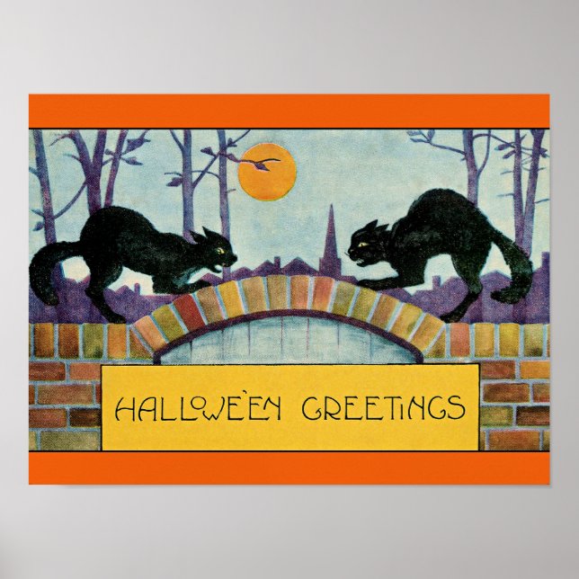 Halloweenhälsningar, Två Svarta Katter, Poster (Framsidan)