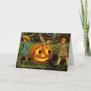 Halloweenhälsningar - Vintage Spooly Postkort Kort