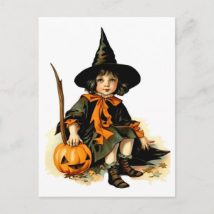 Halloweenhäxa i vintage-stil vykort