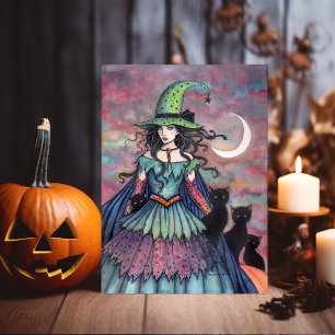 Halloweenhäxa och svarta katter Molly Harrison Kort