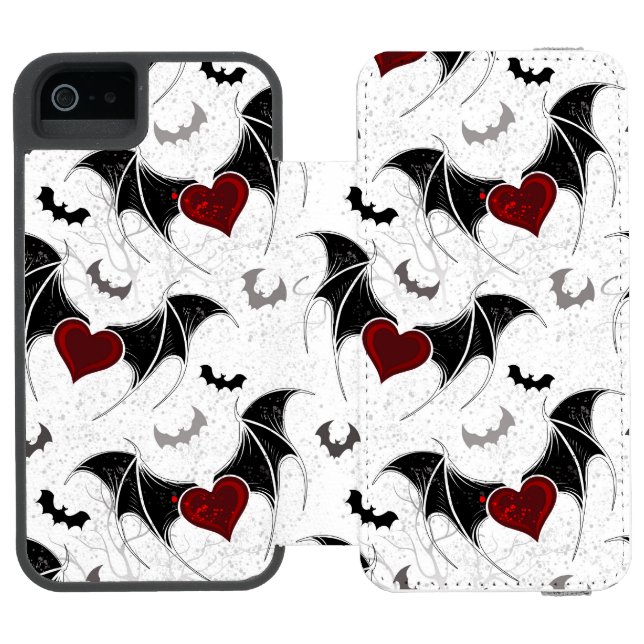 Halloweenhjärta med svarta fladdermusvingar incipio iPhone wallet skal (Folio Öppen)