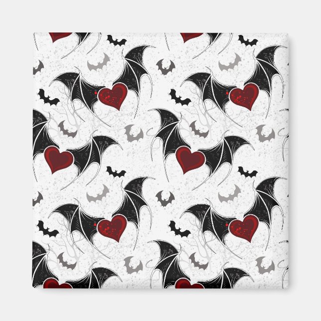 Halloweenhjärta med svarta fladdermusvingar magnet (Framsidan)