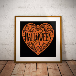 Halloweenhjärta, Orange hjärta form, Högtid Fototryck