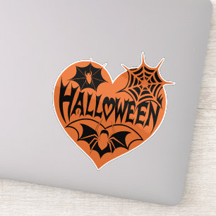 Halloweenhjärta, Orange hjärta form, Spindelnät Klistermärken