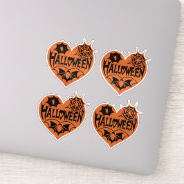 Halloweenhjärta, Orange hjärta form, Spindelnät Klistermärken