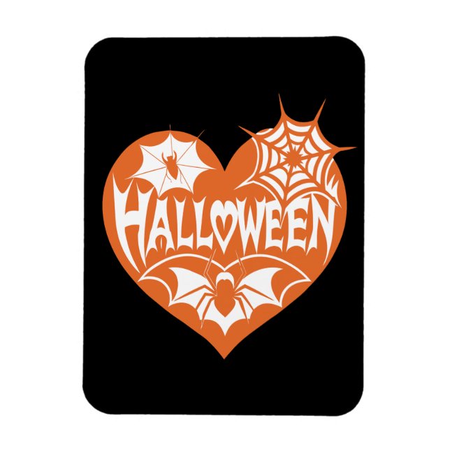 Halloweenhjärta, Orange hjärta form, Spindelnät Magnet (Vertikal)