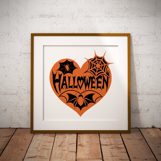 Halloweenhjärta, Orange hjärta form, Spindelnät Poster (Skapare uppladdad)