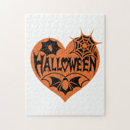 Halloweenhjärta, Orange hjärta form, Spindelnät Pussel