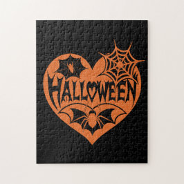 Halloweenhjärta, Orange hjärta form, Spindelnät Pussel