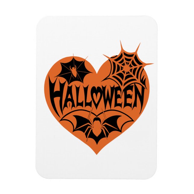 Halloweenhjärta, Orange hjärta, Spindelnät Magnet (Vertikal)