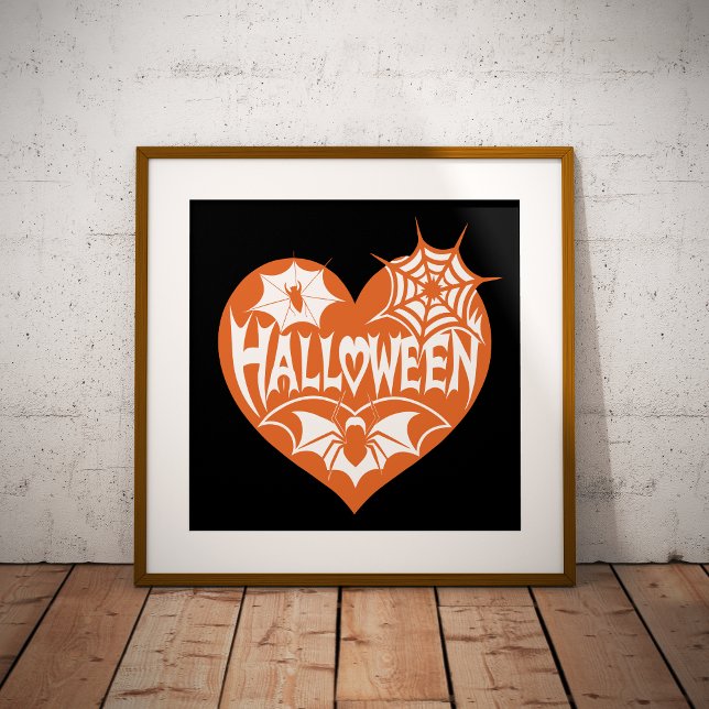 Halloweenhjärta, Orange hjärta, Spindelnät Poster (Skapare uppladdad)