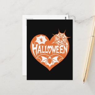 Halloweenhjärta, Orange hjärta, Spindelnät Vykort