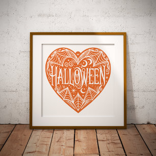 Halloweenhjärta, Orange hjärtform, Högtid Poster