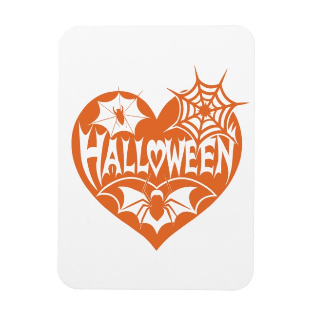 Halloweenhjärta, Orange hjärtform, Spindelnät Magnet (Vertikal)