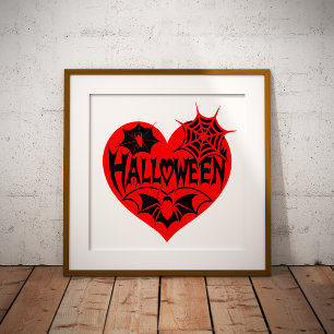 Halloweenhjärta, Rött hjärta, Spindelnät Poster