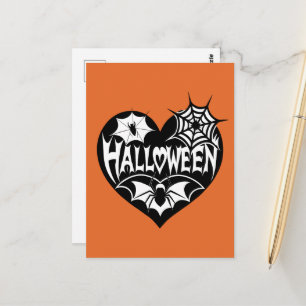 Halloweenhjärta, svart hjärta, spindelnät vykort