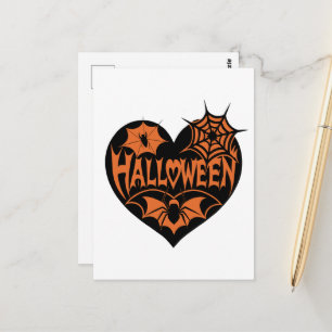 Halloweenhjärta, svart hjärta, spindelnät vykort