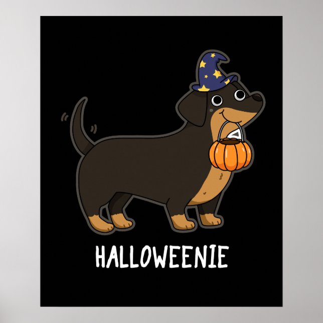 Halloweenie Funny Sause Hund Pun Mörk BG Poster (Framsidan)