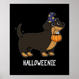Halloweenie Rolig Korv Hund Puns Mörk Bakgrund Poster