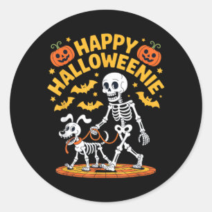 Halloweenie Skelett Promenad Rolig Hund Ägare Runt Klistermärke