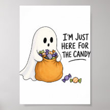Halloweenillustration med spöke bara här för godis