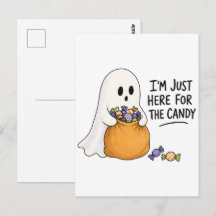 Halloweenillustration med spöke bara här för godis