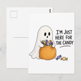 Halloweenillustration med spöke bara här för godis vykort