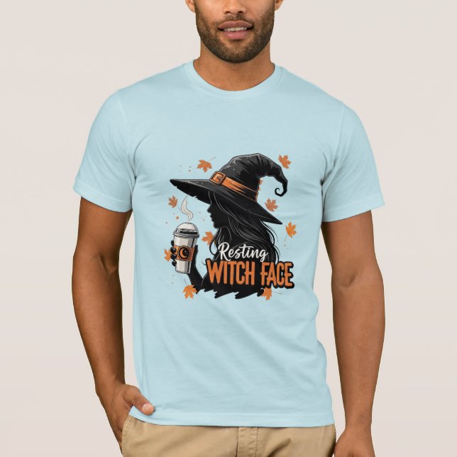 Halloweenkaffe med häxans vila-ansikte t shirt (Framsida)