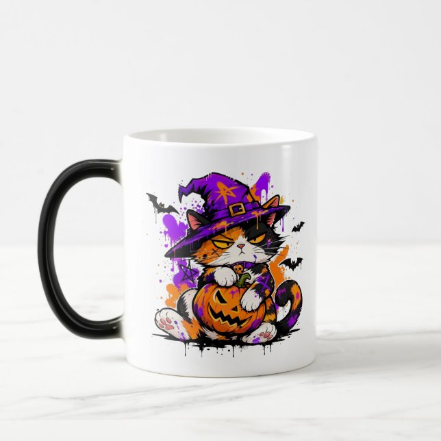 Halloweenkaffekopp med hälig katt magisk mugg (Vänster)
