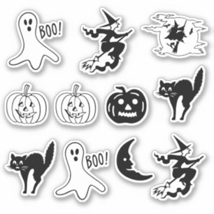 Halloweenkatt, jack o lantern, spöke, häxa klistermärken
