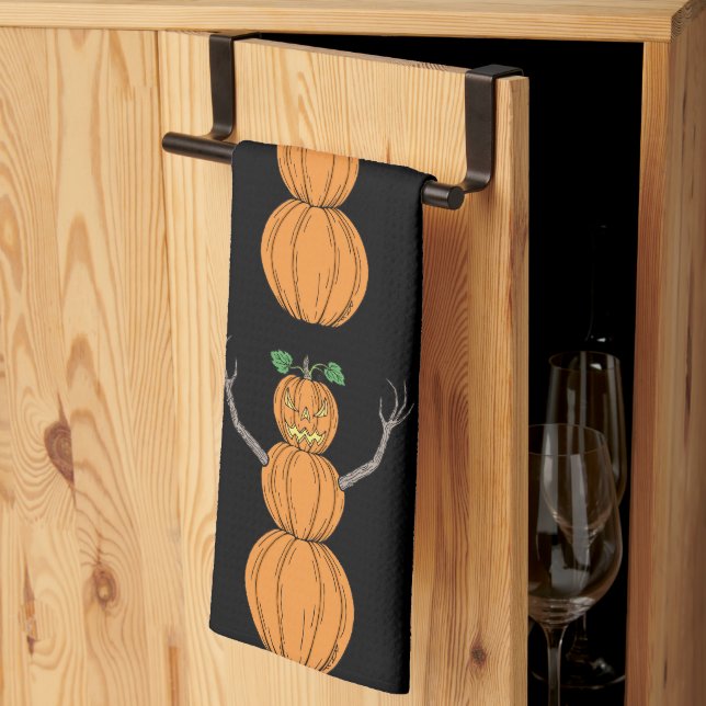 Halloweenkonst med pumpamänniskor kökshandduk (Thirds Fold)