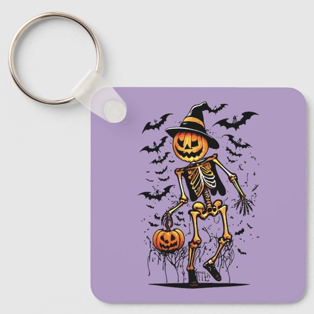 Halloweenkonst med pumpaskelett  nyckelring (Framsida)