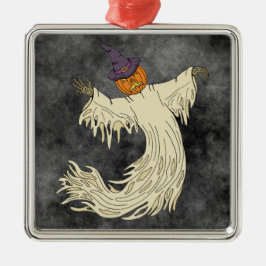 Halloweenkonst med spökhuvud av pumpa julgransprydnad metall