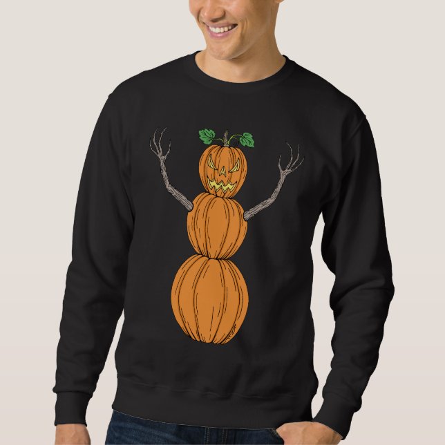 Halloweenkonst med spökhuvud av pumpa lång ärmad tröja (Framsida)