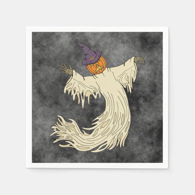 Halloweenkonst med spökhuvud av pumpa pappersservett (Framsidan)