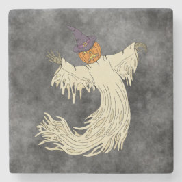 Halloweenkonst med spökhuvud av pumpa stenunderlägg