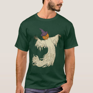 Halloweenkonst med spökhuvud av pumpa t shirt
