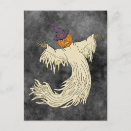 Halloweenkonst med spökhuvud med pumpa helg vykort