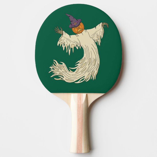 Halloweenkonst med spökhuvud med pumpa pingisracket (Framsidan)